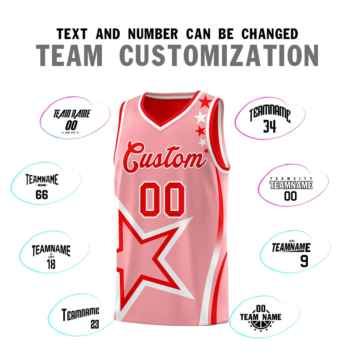 Custom Light Red Light Pink White Star Series Reversible Sets Basketball Jersey| KXKSHOP