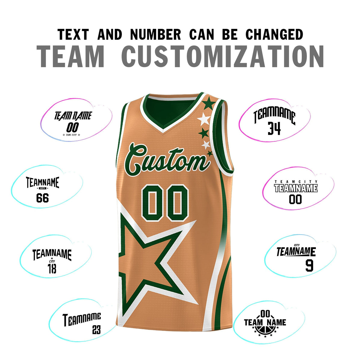 Custom Green Buckskin Brown White Star Series Reversible Sets Basketball Jersey| KXKSHOP