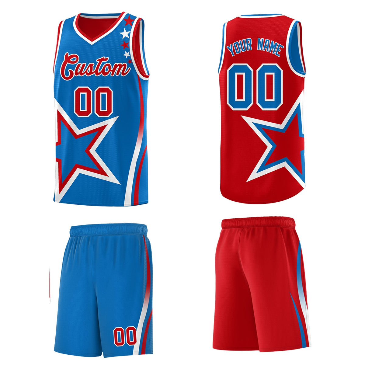 Custom Red Royal White Star Series Reversible Sets Basketball Jersey| KXKSHOP