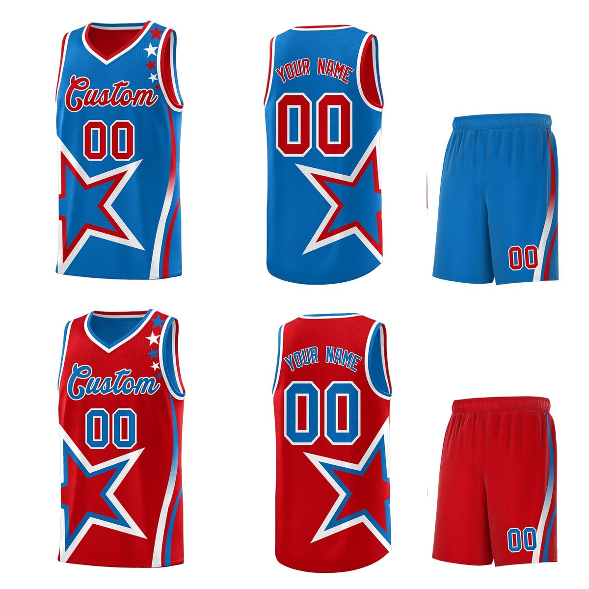 Custom Red Royal White Star Series Reversible Sets Basketball Jersey| KXKSHOP
