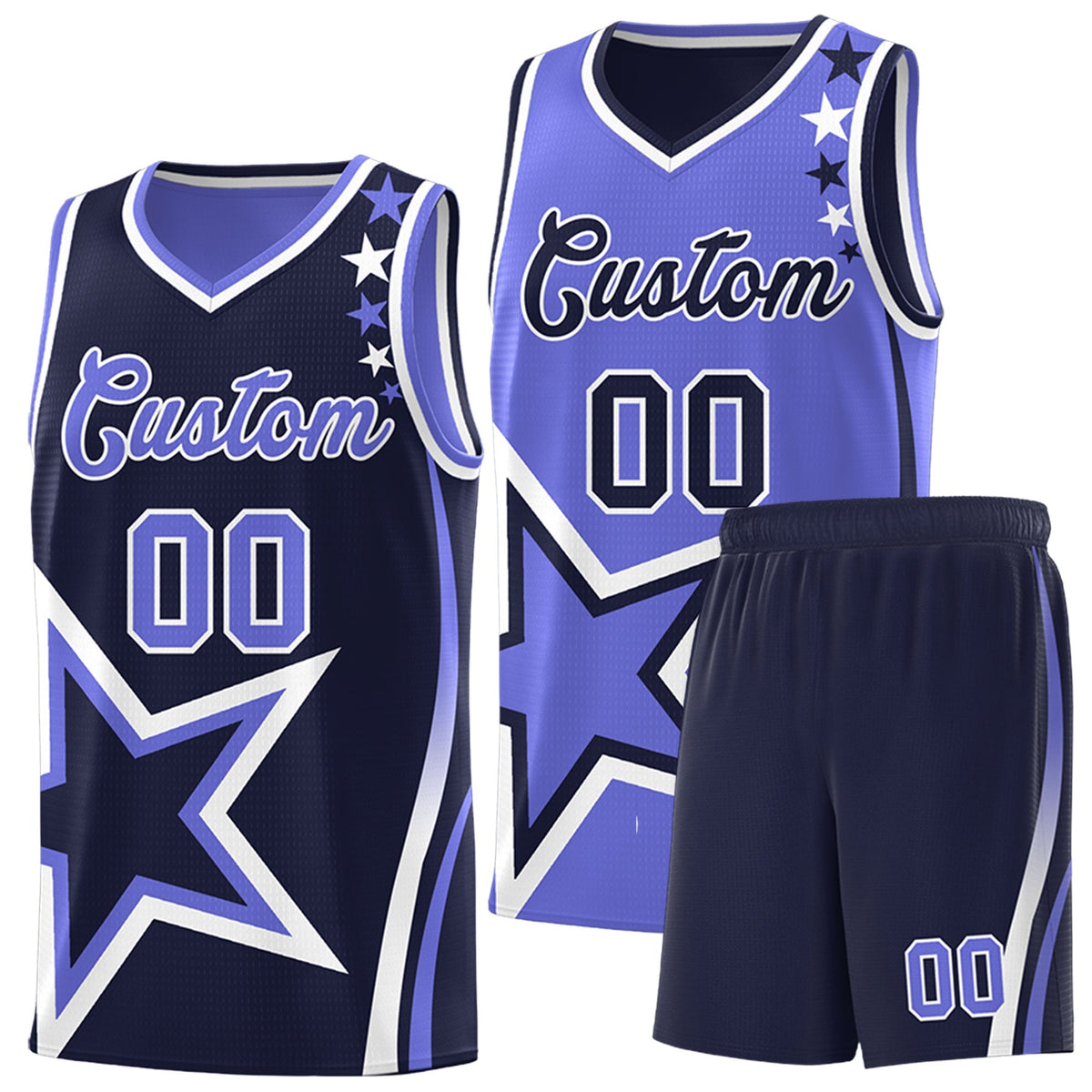 Custom Navy Purple White Star Series Reversible Sets Basketball Jersey| KXKSHOP