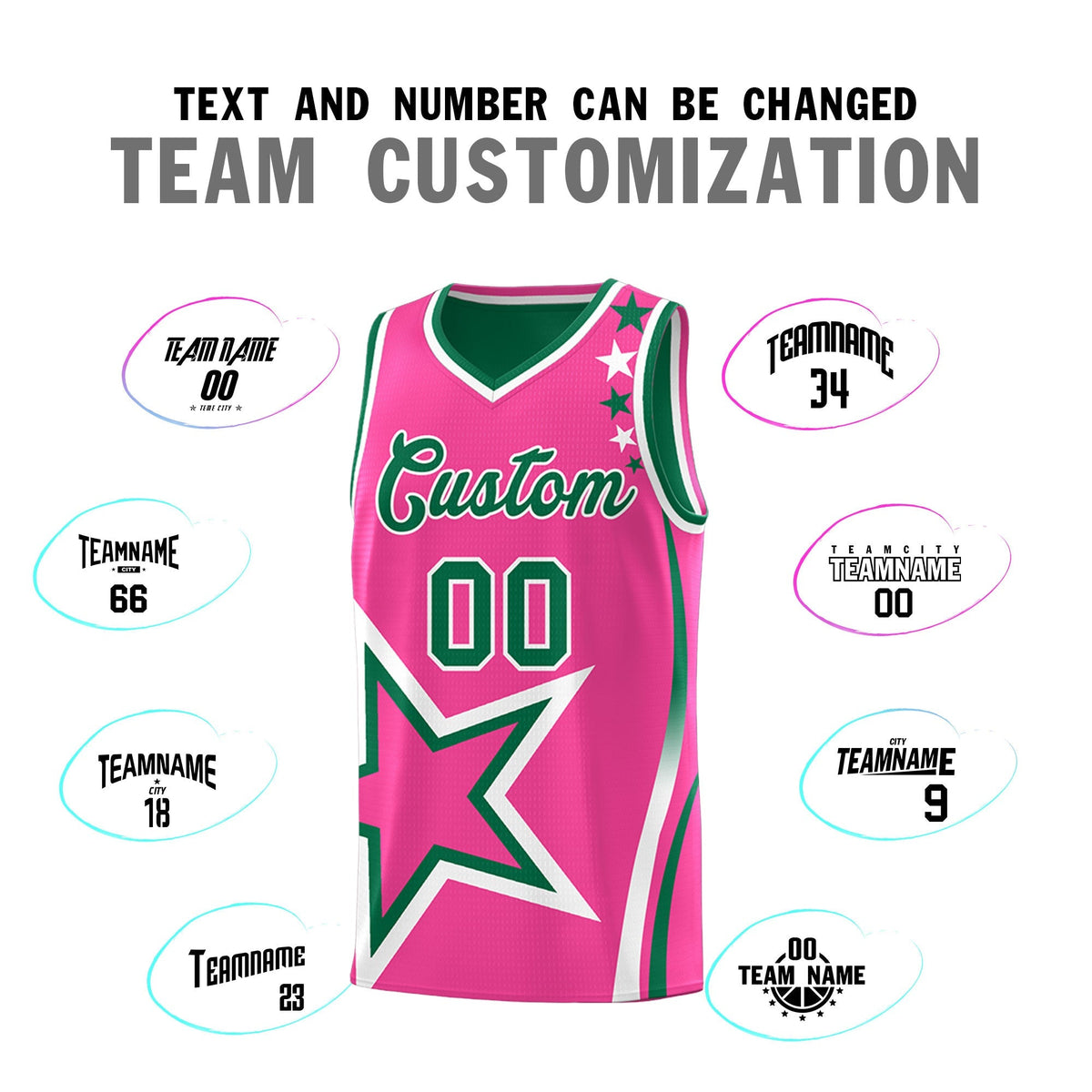 Custom Kelly Green Pink White Star Series Reversible Sets Basketball Jersey| KXKSHOP