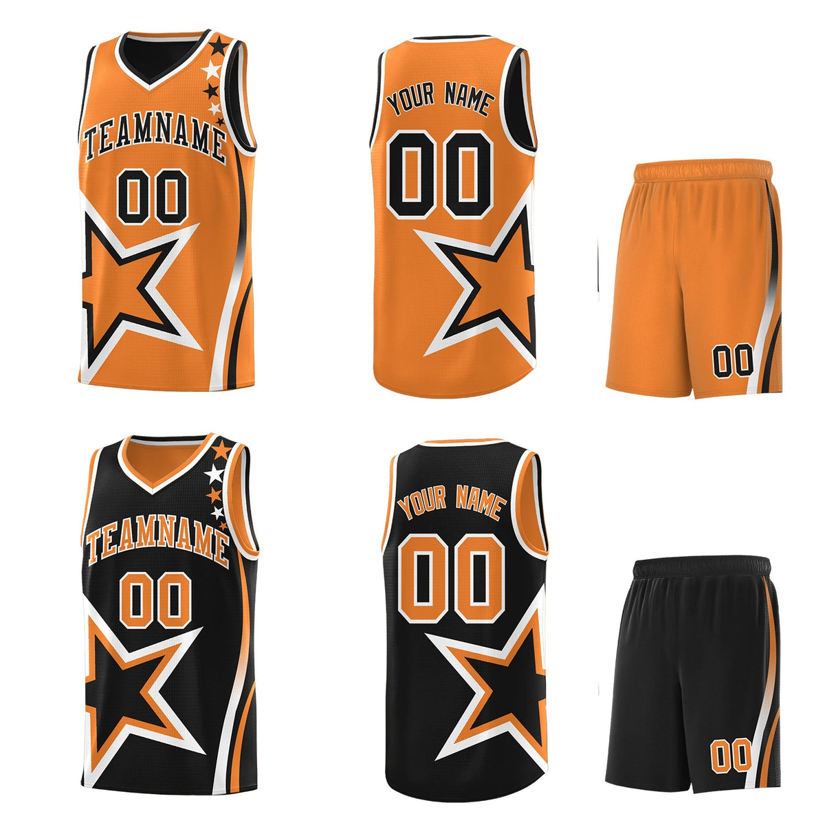 Custom Black Gold Orange White Star Series Reversible Sets Basketball Jersey| KXKSHOP