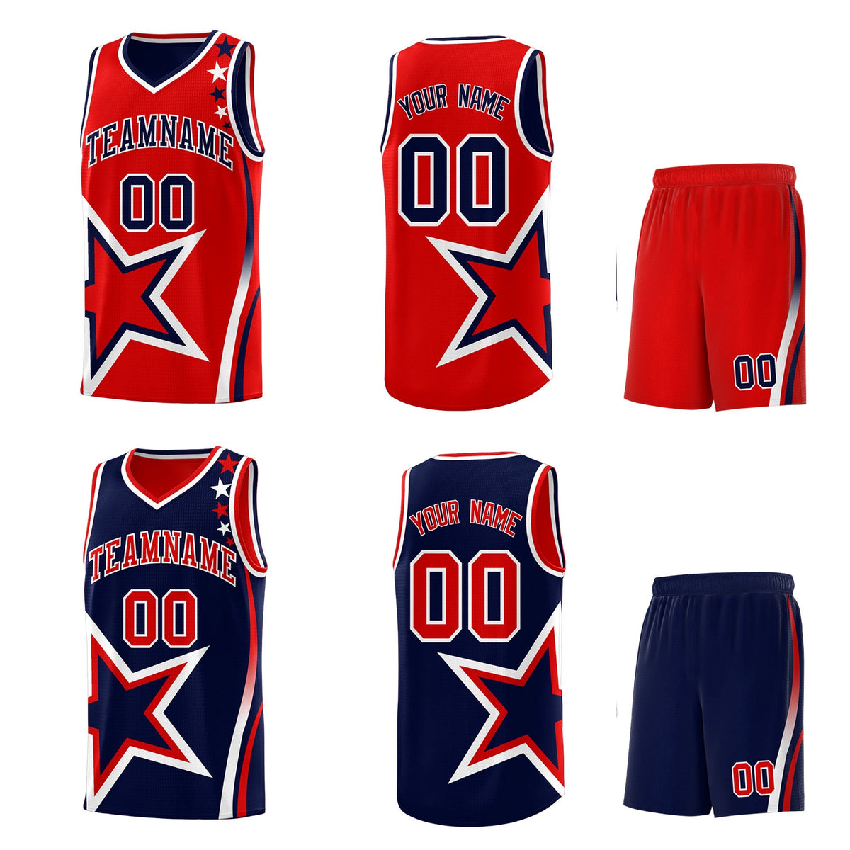 Custom Navy Red White Star Series Reversible Sets Basketball Jersey| KXKSHOP