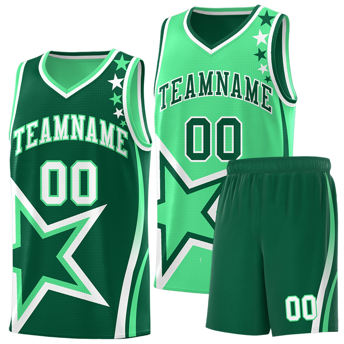 Custom Kelly Green Green White Star Series Reversible Sets Basketball Jersey| KXKSHOP