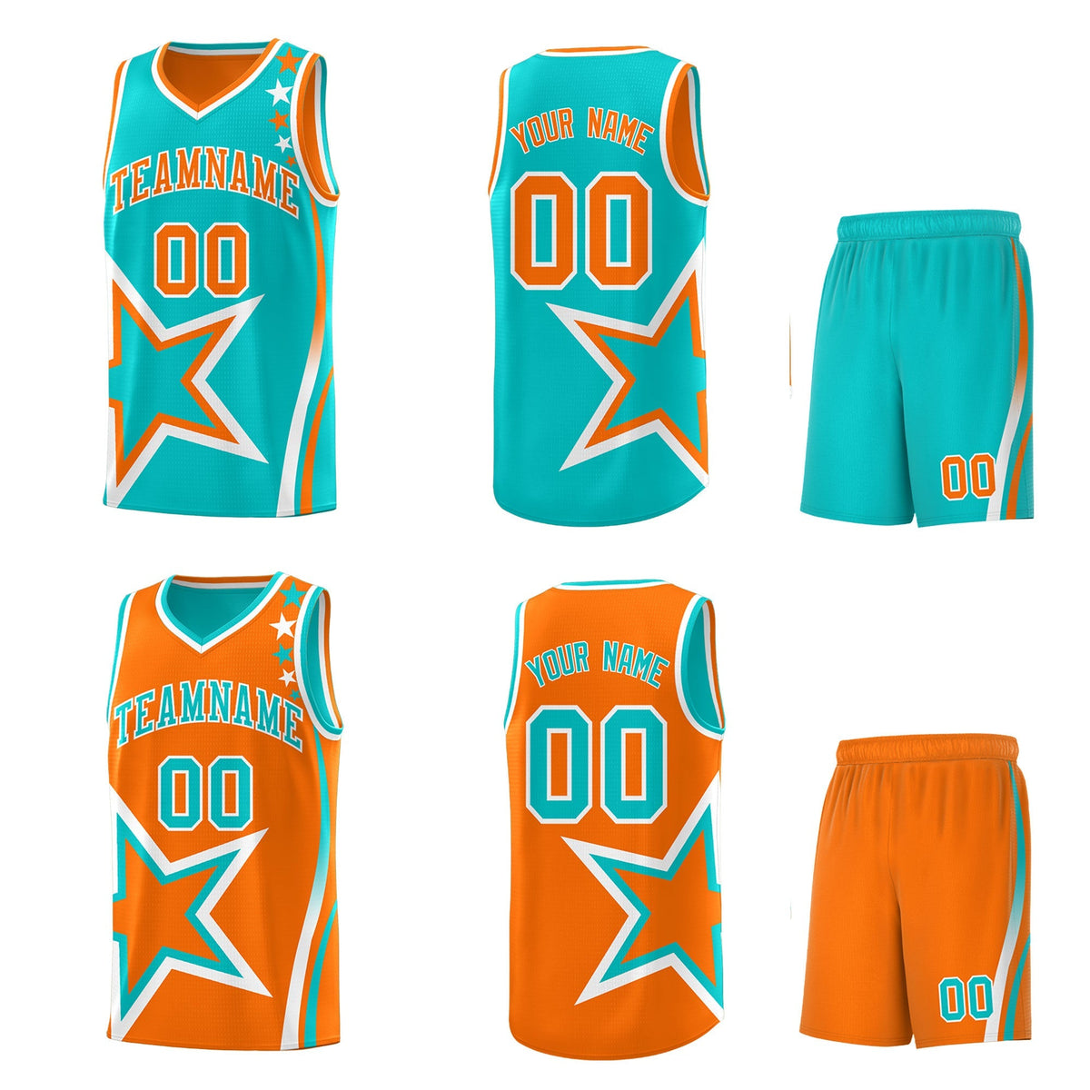 Custom Orange Aqua White Star Series Reversible Sets Basketball Jersey| KXKSHOP