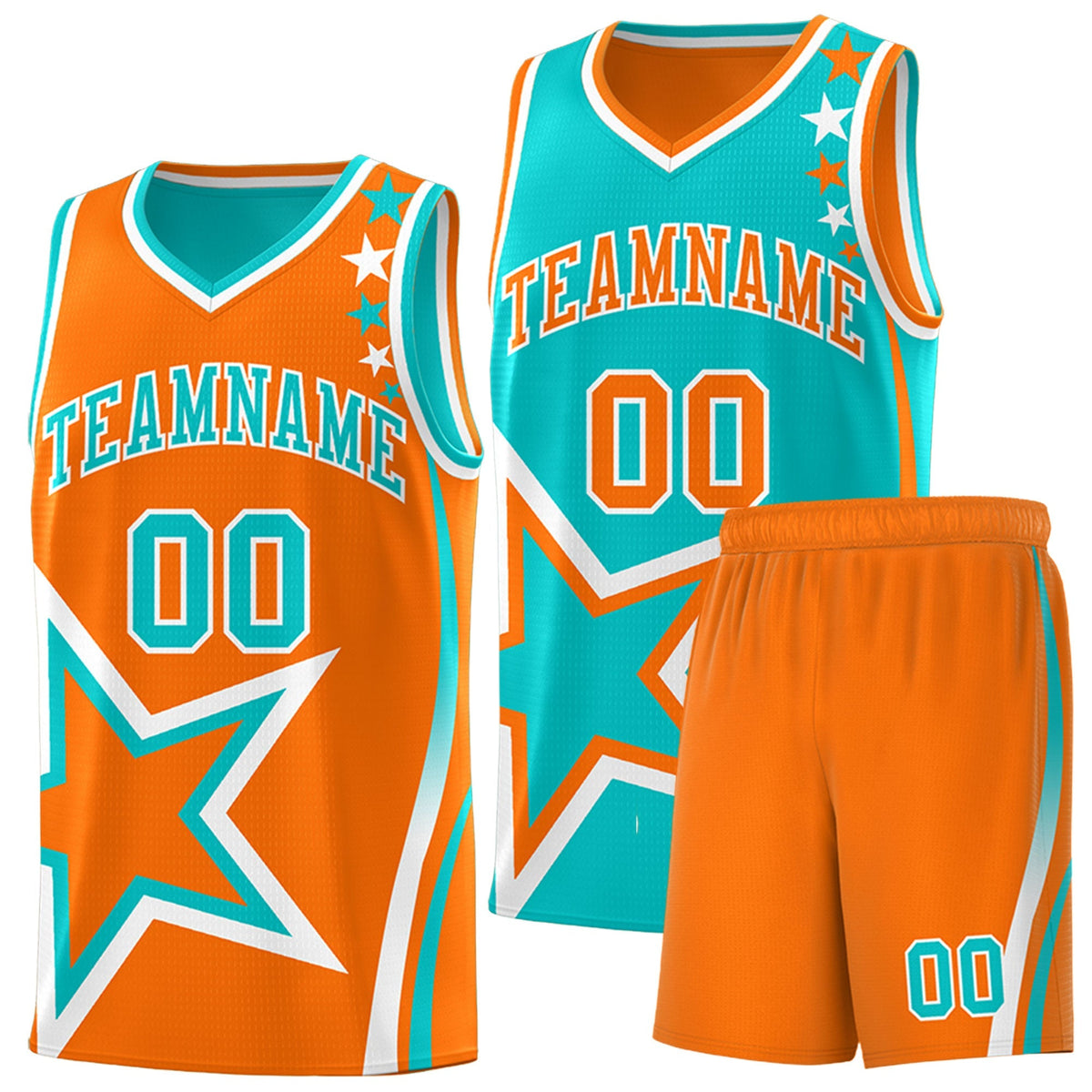 Custom Orange Aqua White Star Series Reversible Sets Basketball Jersey| KXKSHOP
