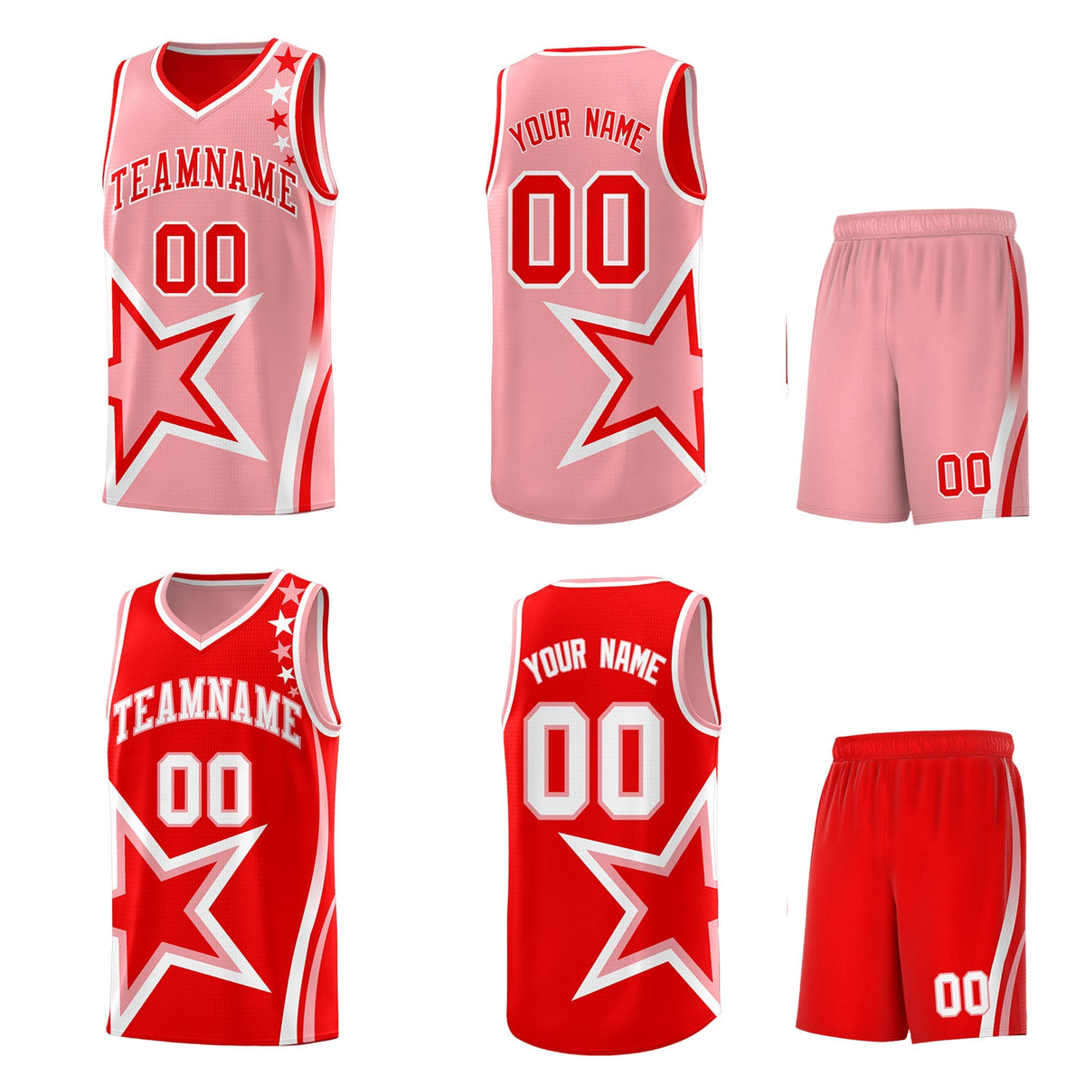 Custom Light Red Light Pink White Star Series Reversible Sets Basketball Jersey| KXKSHOP