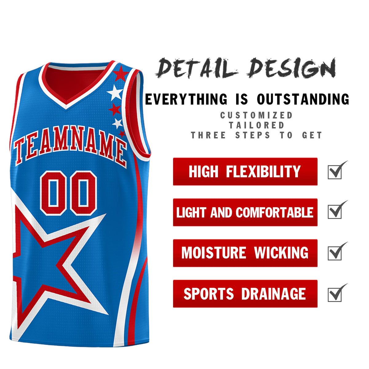 Custom Red Royal White Star Series Reversible Sets Basketball Jersey| KXKSHOP
