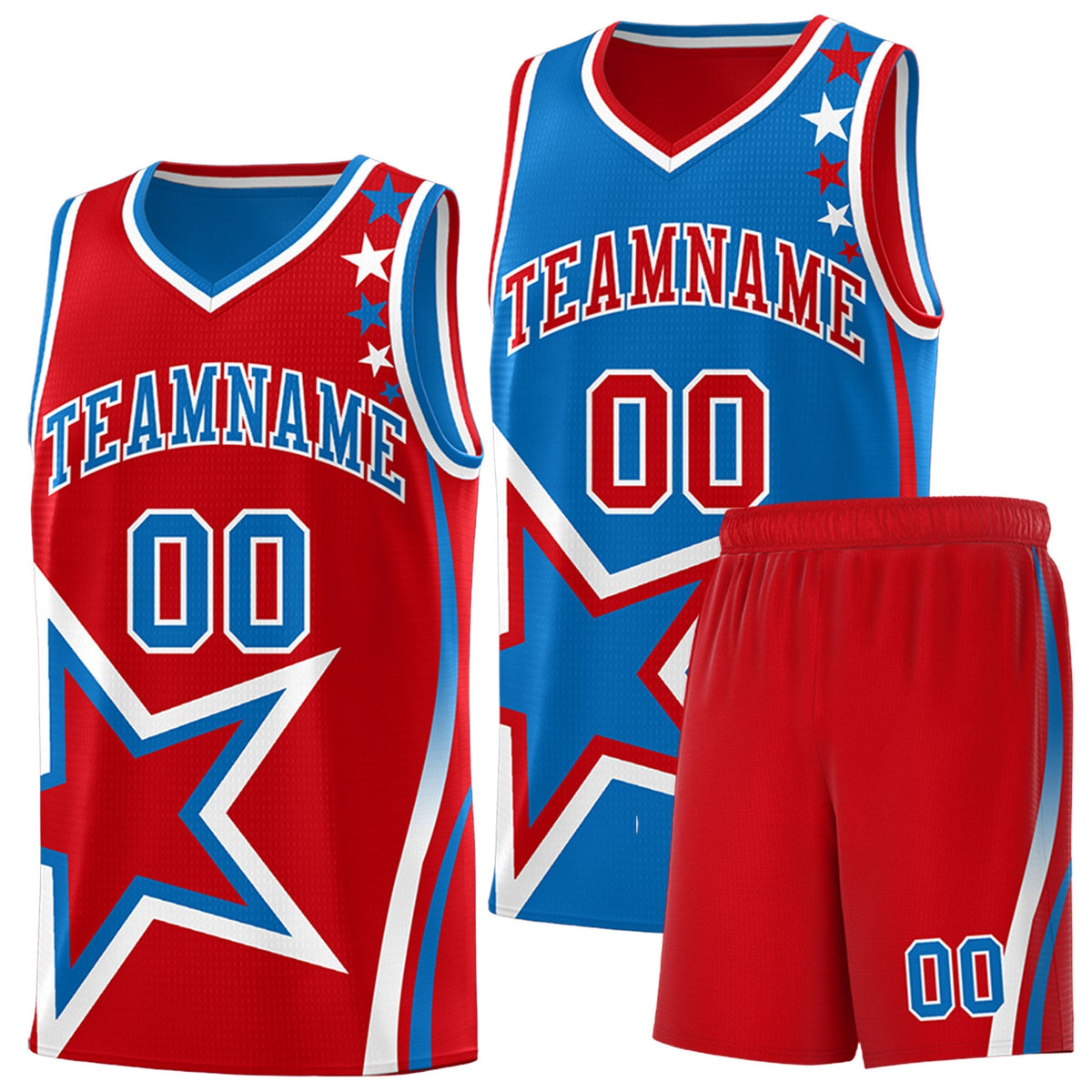 Custom Red Royal White Star Series Reversible Sets Basketball Jersey| KXKSHOP