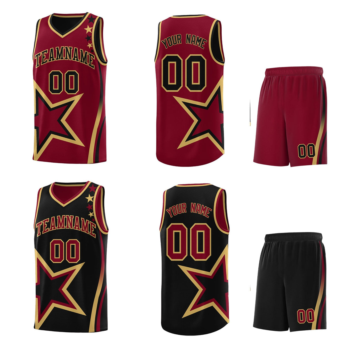 Custom Black Crimson Old Gold Star Series Reversible Sets Basketball Jersey| KXKSHOP