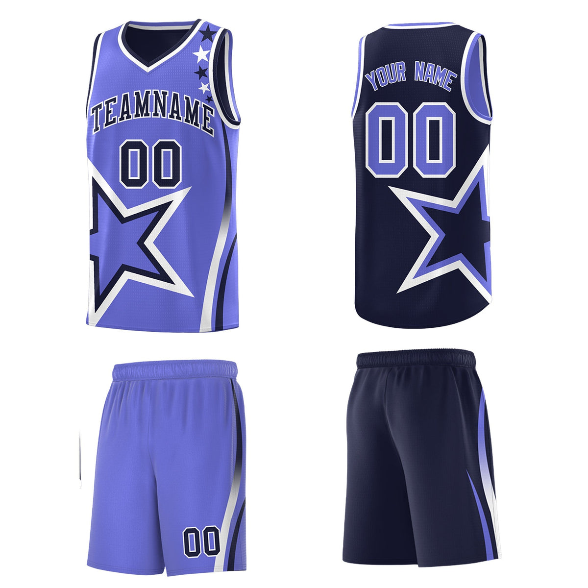 Custom Navy Purple White Star Series Reversible Sets Basketball Jersey| KXKSHOP