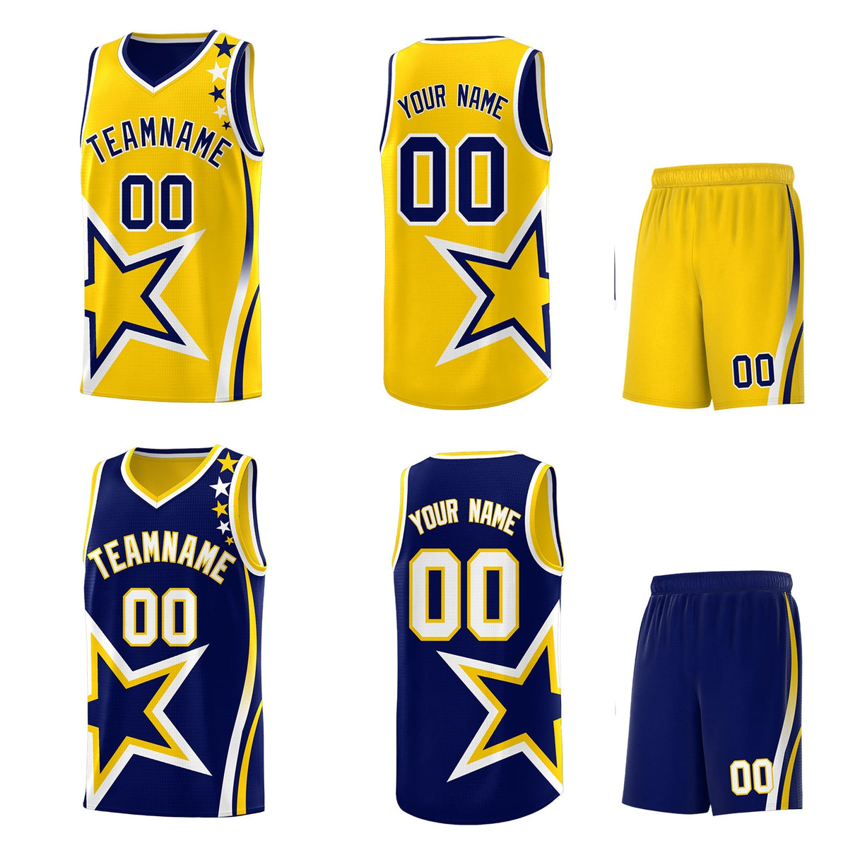 Custom Navy Gold White Star Series Reversible Sets Basketball Jersey| KXKSHOP