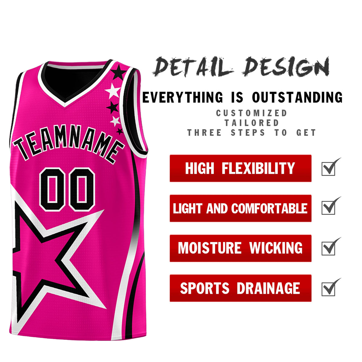 Custom Black Pink White Star Series Reversible Sets Basketball Jersey| KXKSHOP