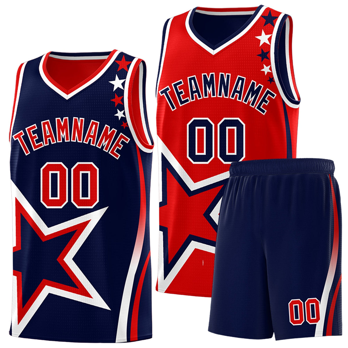 Custom Navy Red White Star Series Reversible Sets Basketball Jersey| KXKSHOP