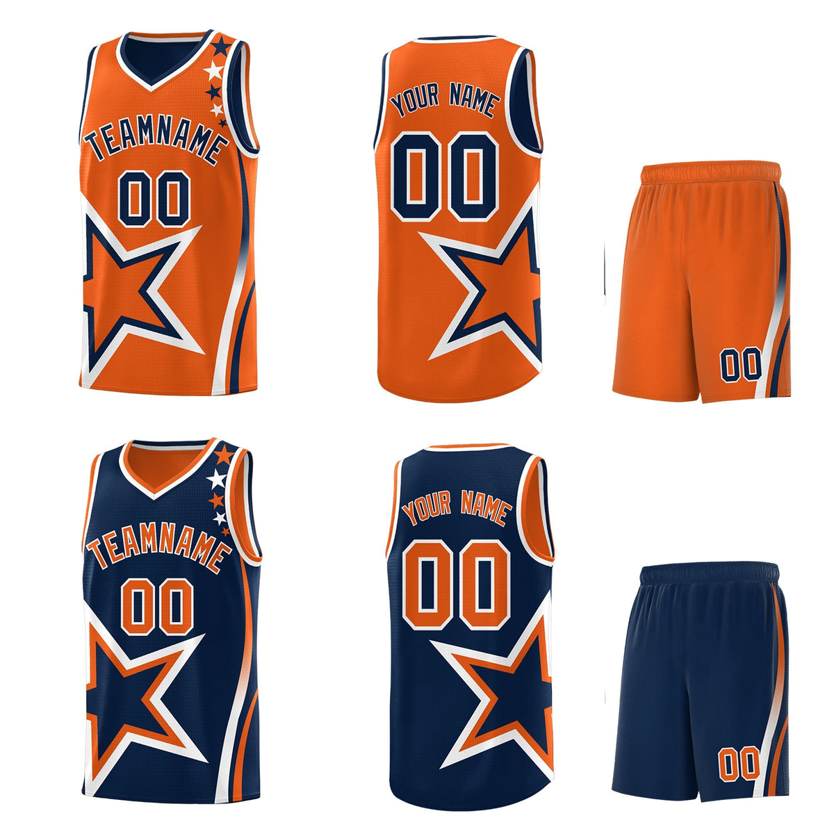 Custom Navy Orange White Star Series Reversible Sets Basketball Jersey| KXKSHOP