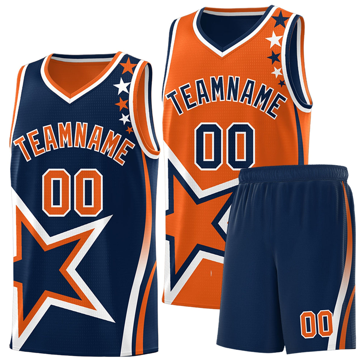 Custom Navy Orange White Star Series Reversible Sets Basketball Jersey| KXKSHOP