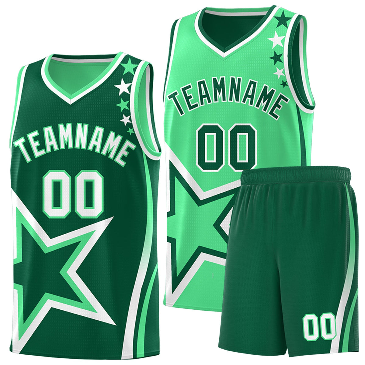 Custom Kelly Green Green White Star Series Reversible Sets Basketball Jersey| KXKSHOP