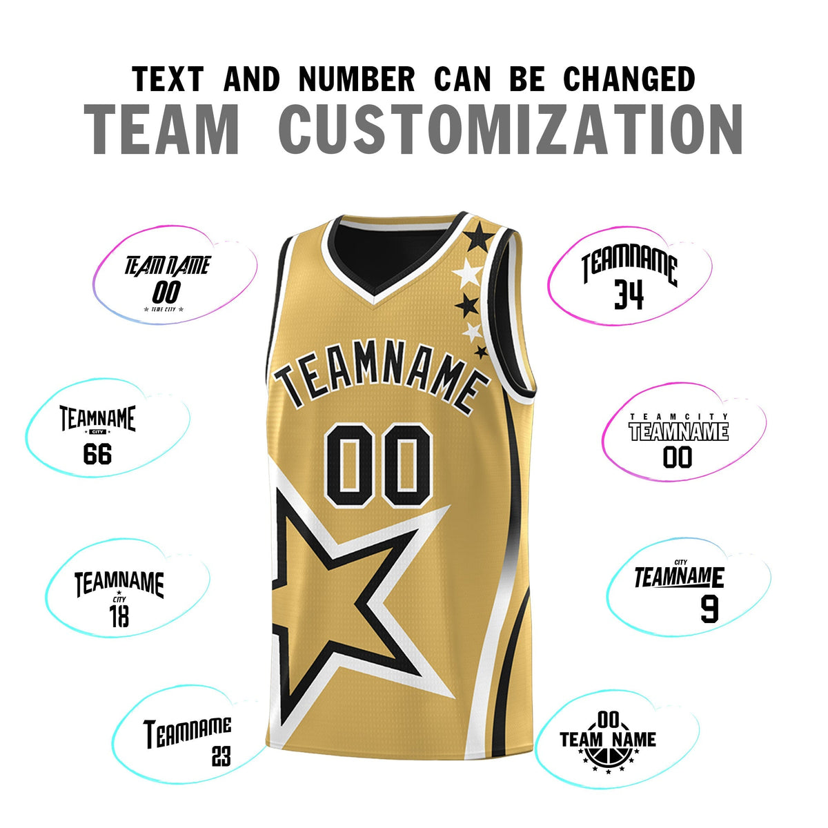 Custom Black Old Gold White Star Series Reversible Sets Basketball Jersey| KXKSHOP