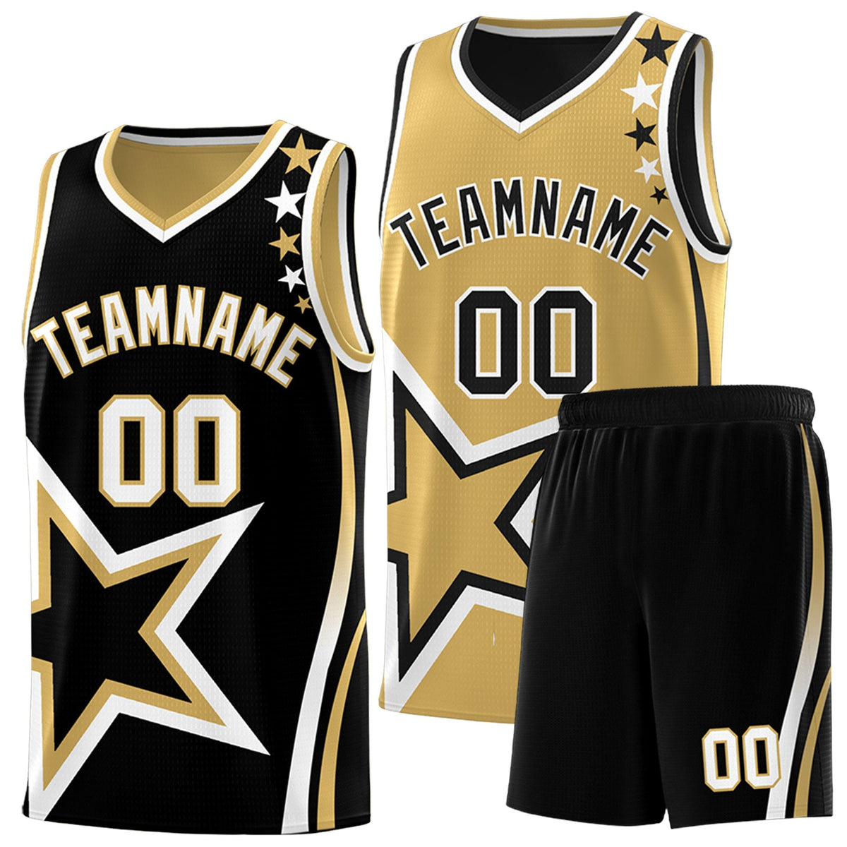 Custom Black Old Gold White Star Series Reversible Sets Basketball Jersey| KXKSHOP