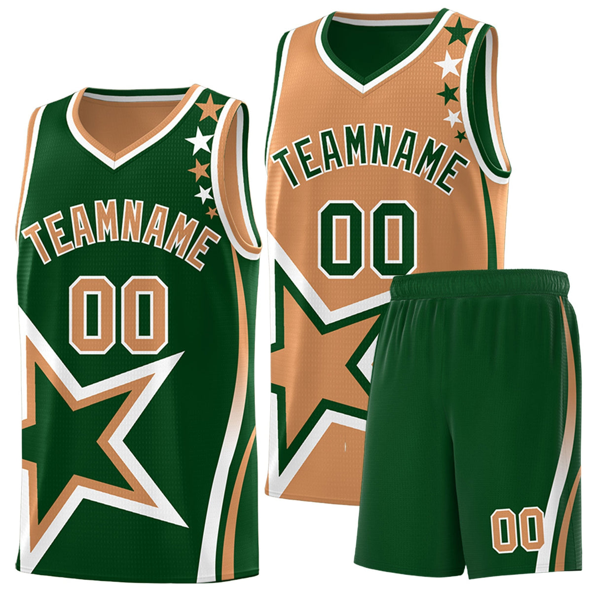 Custom Green Buckskin Brown White Star Series Reversible Sets Basketball Jersey| KXKSHOP
