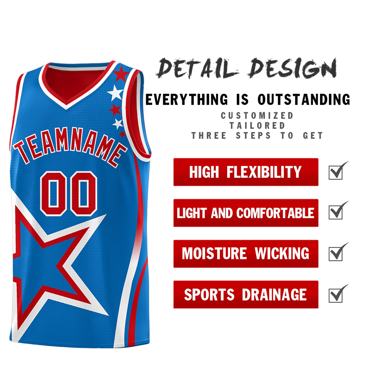 Custom Red Royal White Star Series Reversible Sets Basketball Jersey| KXKSHOP