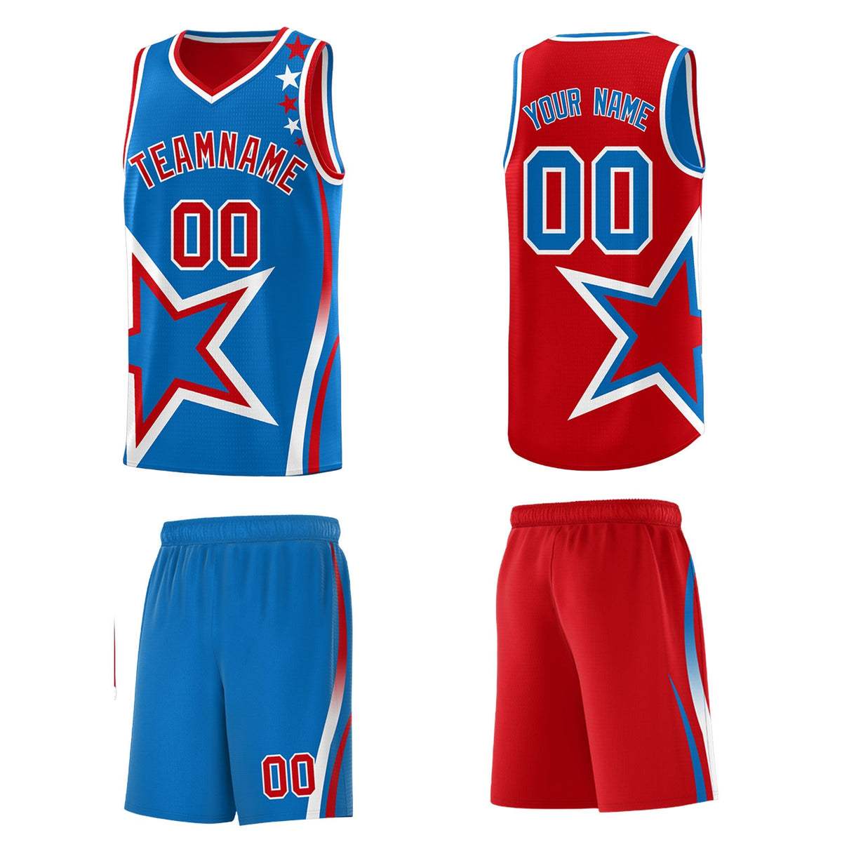 Custom Red Royal White Star Series Reversible Sets Basketball Jersey| KXKSHOP
