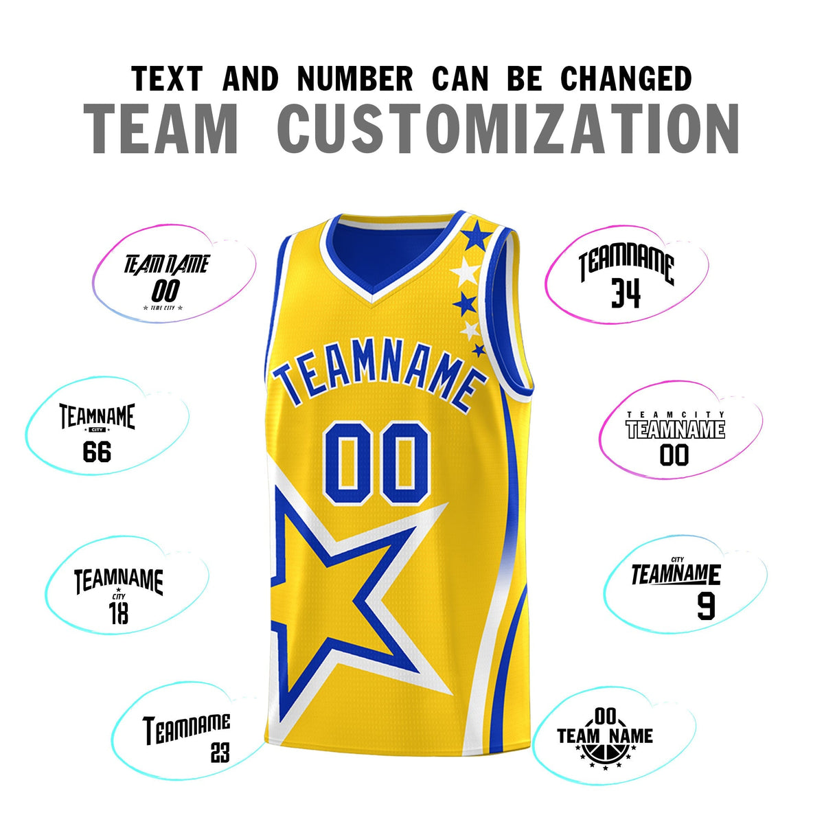 Custom Royal Blue Gold White Star Series Reversible Sets Basketball Jersey| KXKSHOP