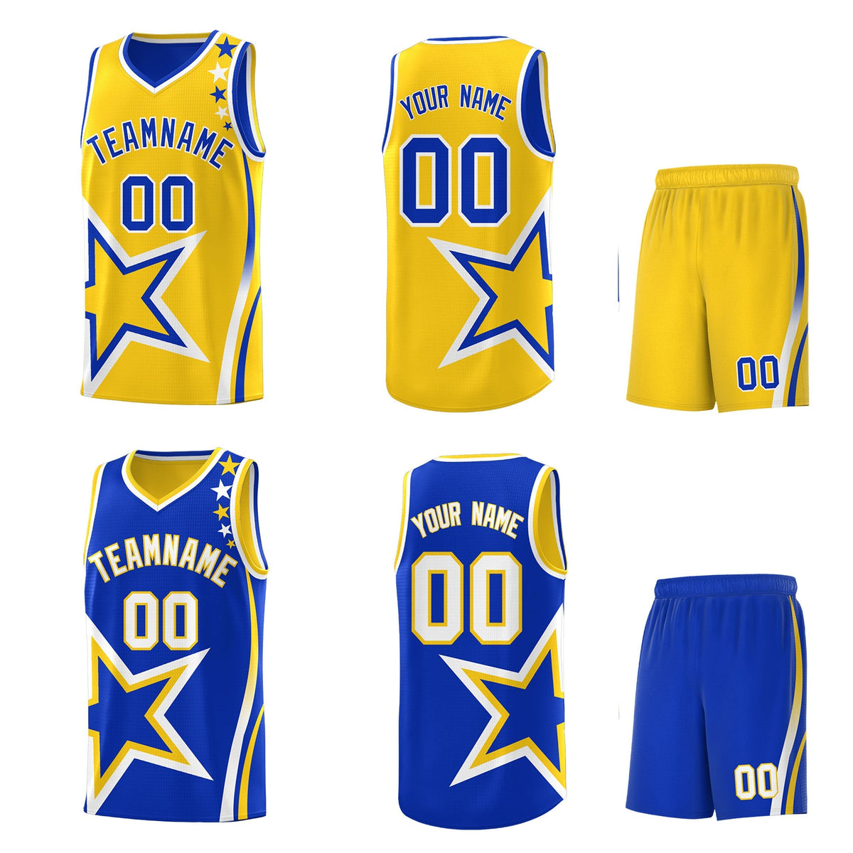 Custom Royal Blue Gold White Star Series Reversible Sets Basketball Jersey| KXKSHOP