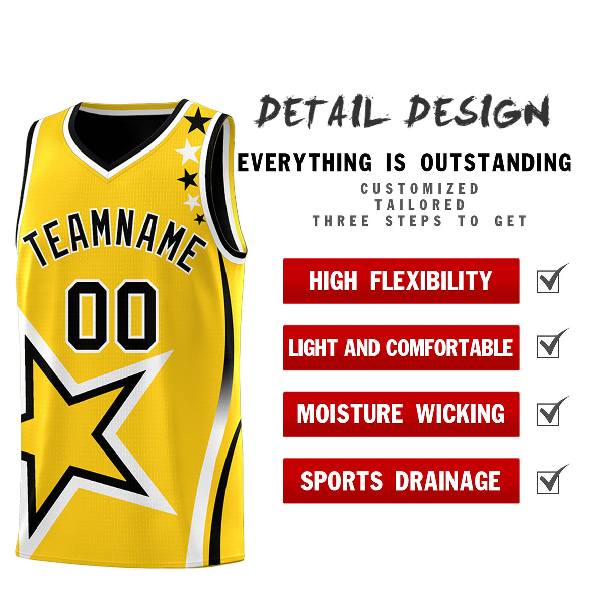 Custom Black Gold White Star Series Reversible Sets Basketball Jersey| KXKSHOP