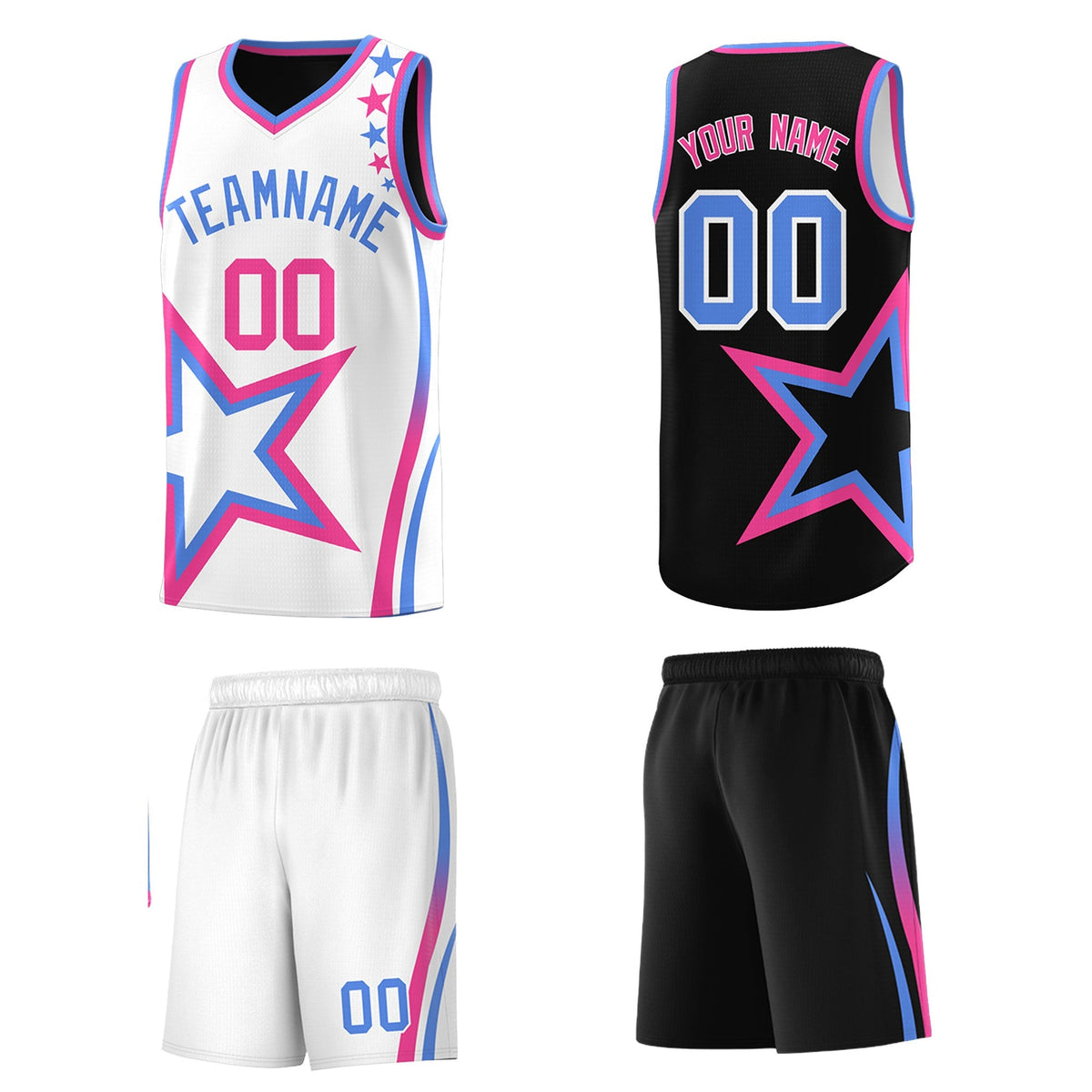 Custom Black Light Blue Pink Star Series Reversible Sets Basketball Jersey| KXKSHOP