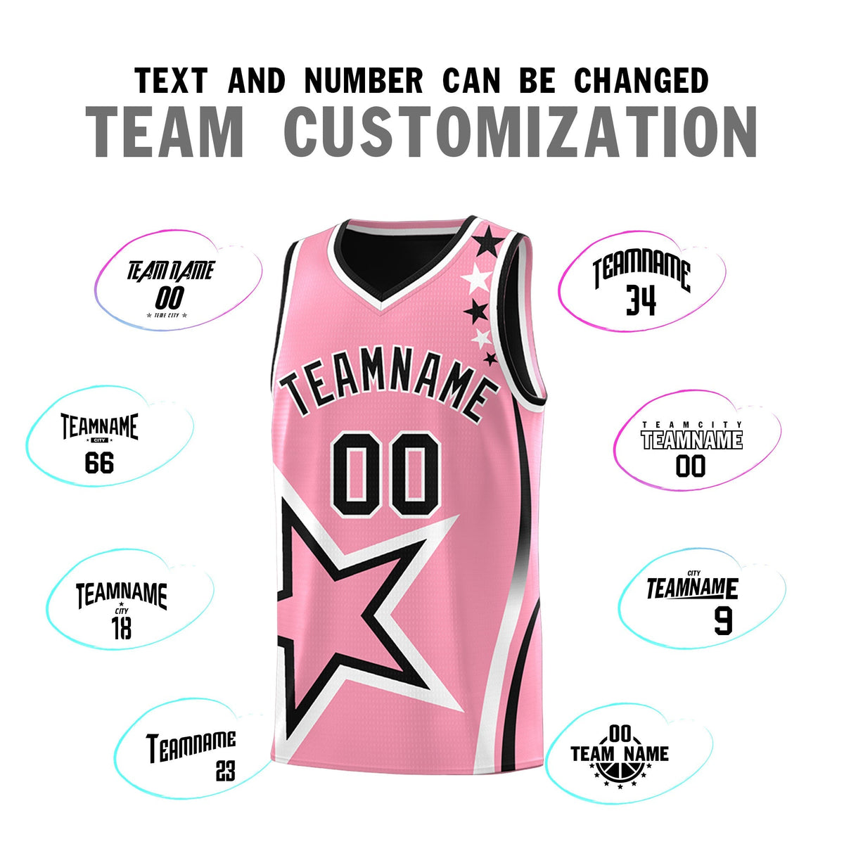 Custom Black Light Pink White Star Series Reversible Sets Basketball Jersey| KXKSHOP