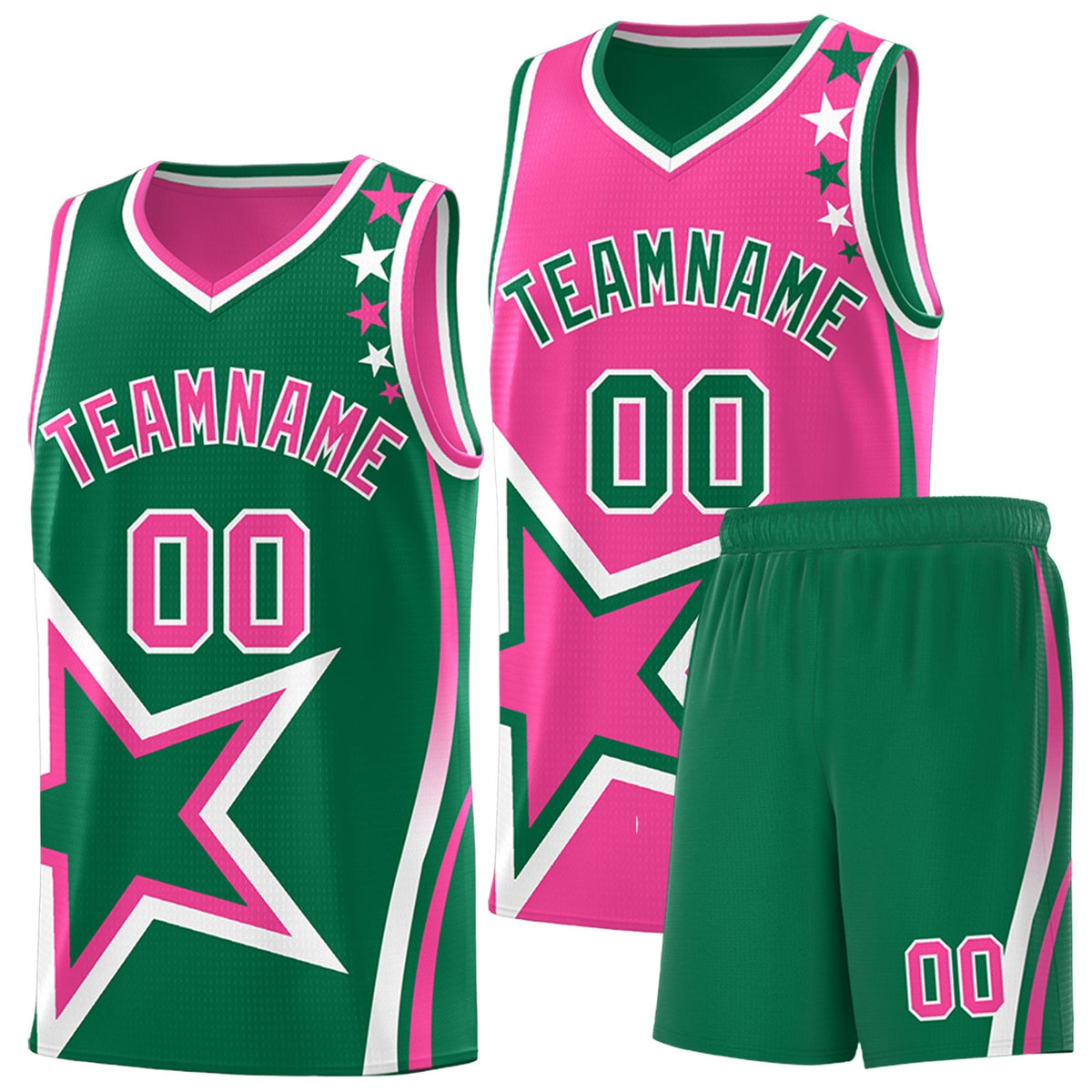 Custom Kelly Green Pink White Star Series Reversible Sets Basketball Jersey| KXKSHOP
