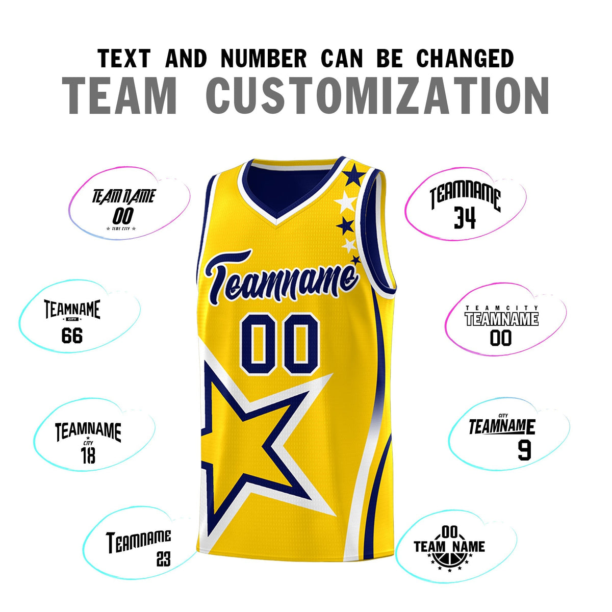 Custom Navy Gold White Star Series Reversible Sets Basketball Jersey| KXKSHOP