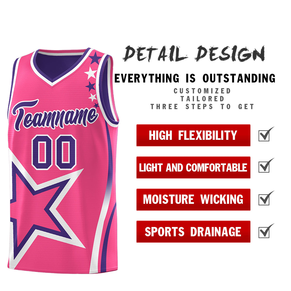 Custom Purple Pink White Star Series Reversible Sets Basketball Jersey| KXKSHOP