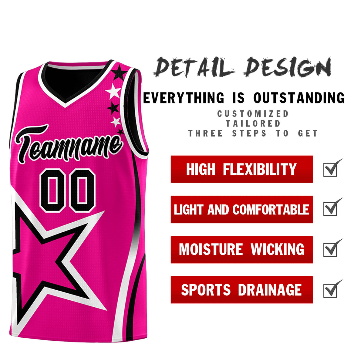 Custom Black Pink White Star Series Reversible Sets Basketball Jersey| KXKSHOP