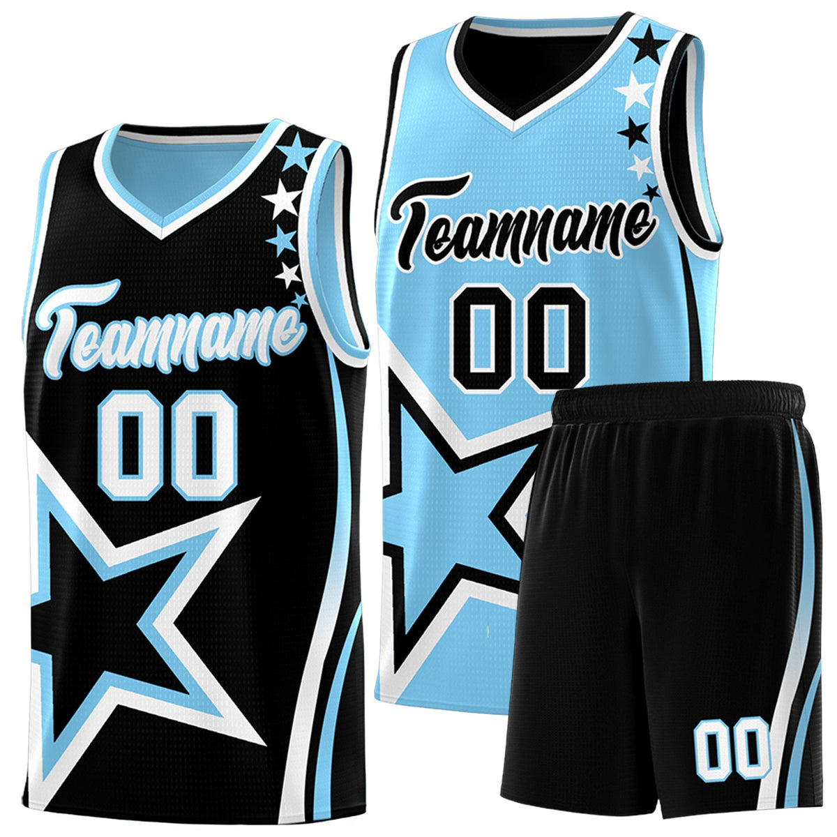 Custom Black Light Blue White Star Series Reversible Sets Basketball Jersey| KXKSHOP