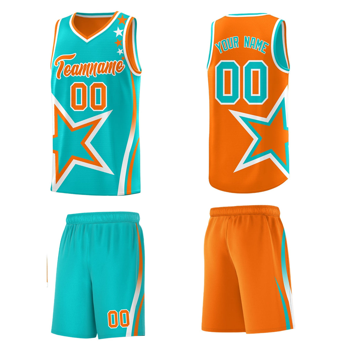 Custom Orange Aqua White Star Series Reversible Sets Basketball Jersey| KXKSHOP