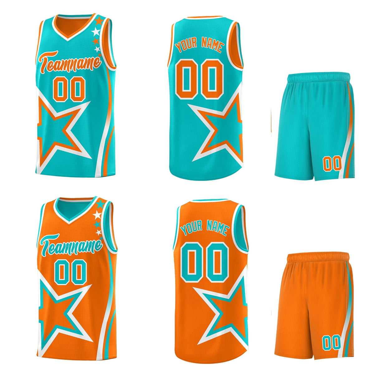 Custom Orange Aqua White Star Series Reversible Sets Basketball Jersey| KXKSHOP