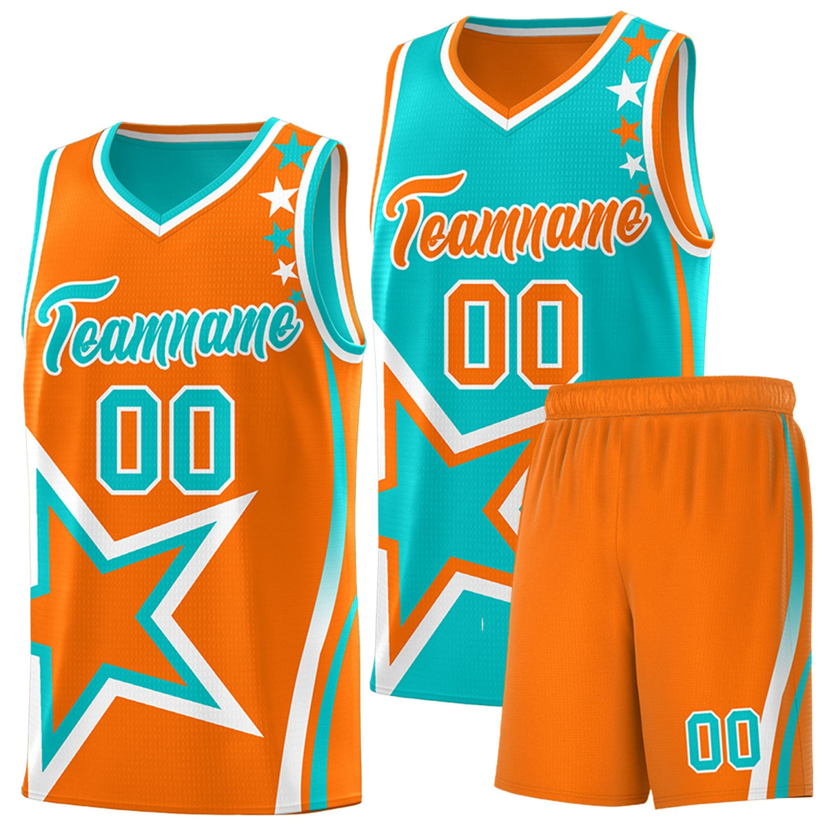 Custom Orange Aqua White Star Series Reversible Sets Basketball Jersey| KXKSHOP
