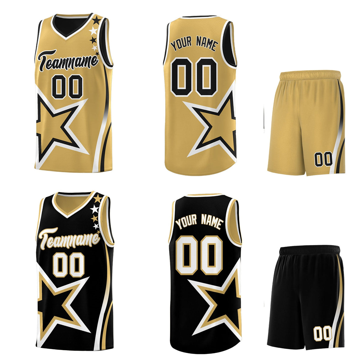 Custom Black Old Gold White Star Series Reversible Sets Basketball Jersey| KXKSHOP