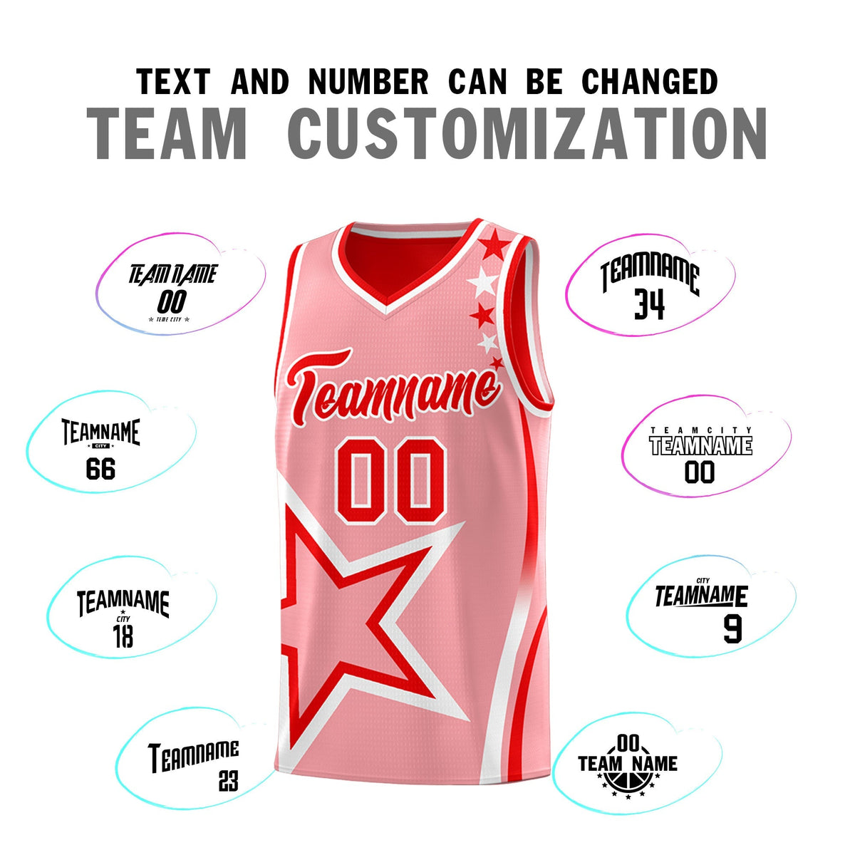 Custom Light Red Light Pink White Star Series Reversible Sets Basketball Jersey| KXKSHOP