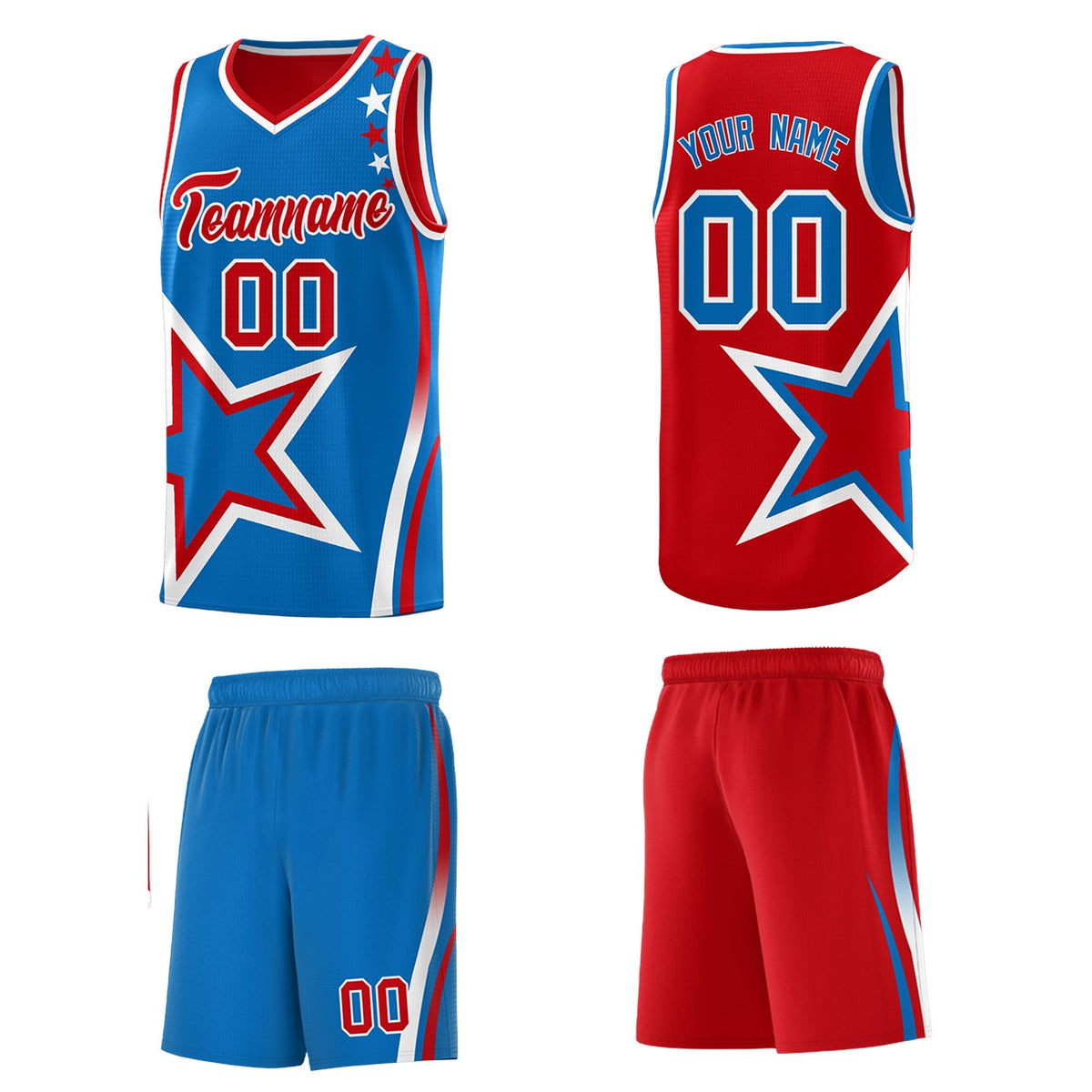 Custom Red Royal White Star Series Reversible Sets Basketball Jersey| KXKSHOP