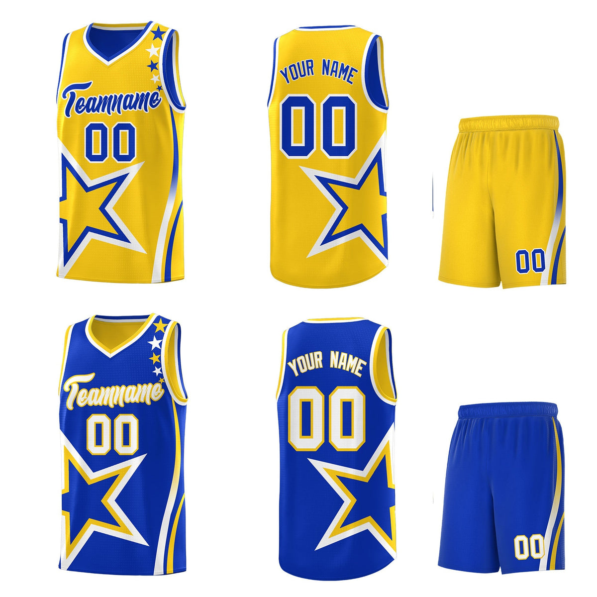 Custom Royal Blue Gold White Star Series Reversible Sets Basketball Jersey| KXKSHOP