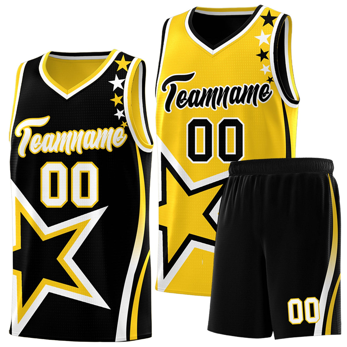Custom Black Gold White Star Series Reversible Sets Basketball Jersey| KXKSHOP