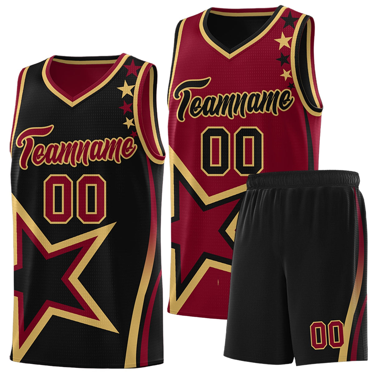 Custom Black Crimson Old Gold Star Series Reversible Sets Basketball Jersey| KXKSHOP