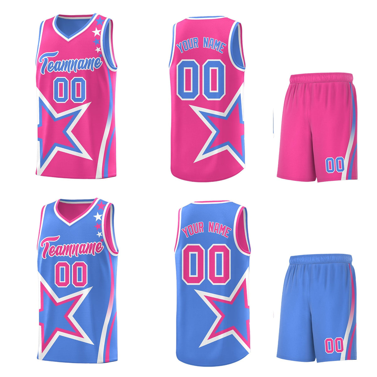 Custom Light Blue Pink White Star Series Reversible Sets Basketball Jersey| KXKSHOP