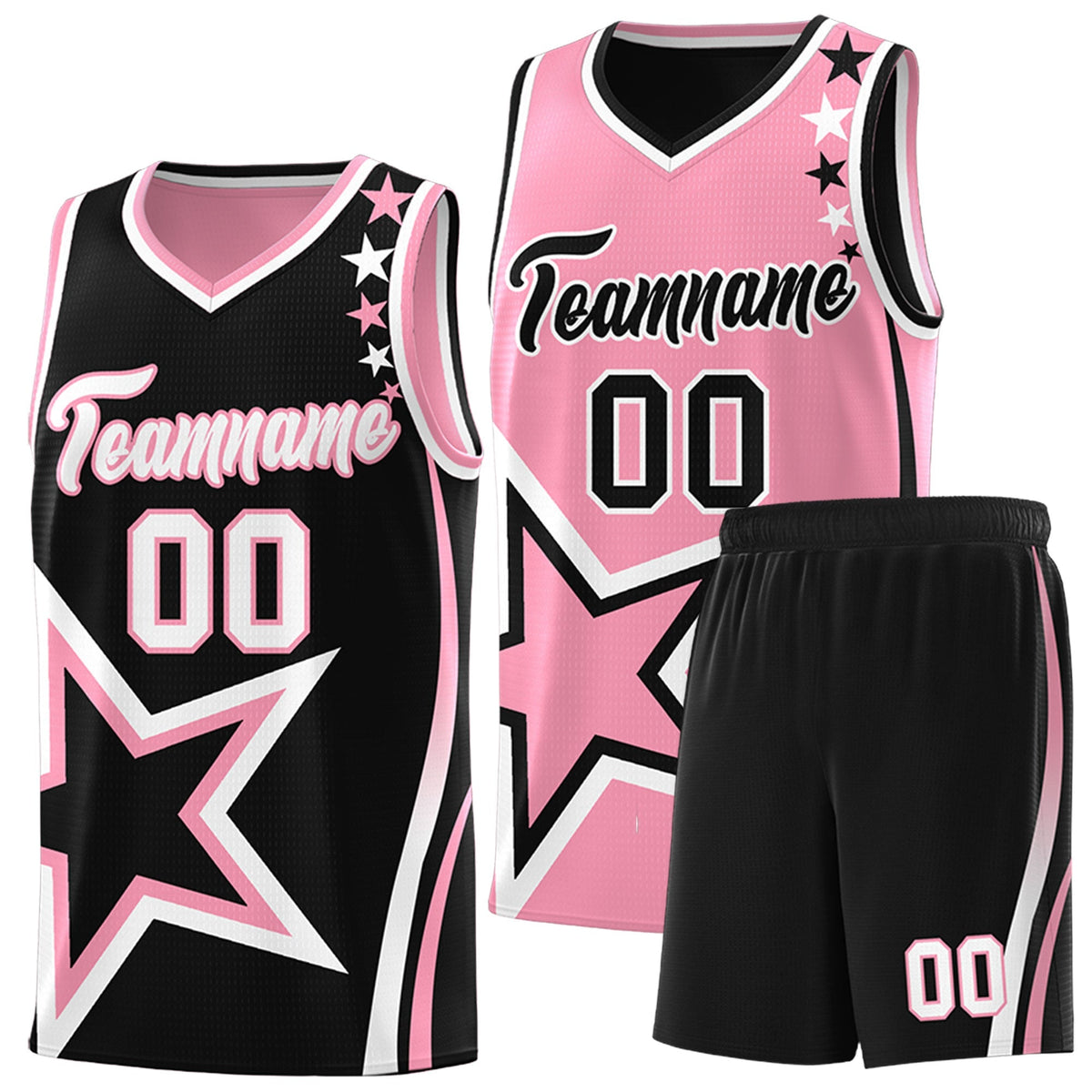 Custom Black Light Pink White Star Series Reversible Sets Basketball Jersey| KXKSHOP