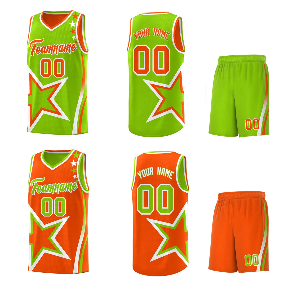 Custom Orange Neon Green White Star Series Reversible Sets Basketball Jersey| KXKSHOP