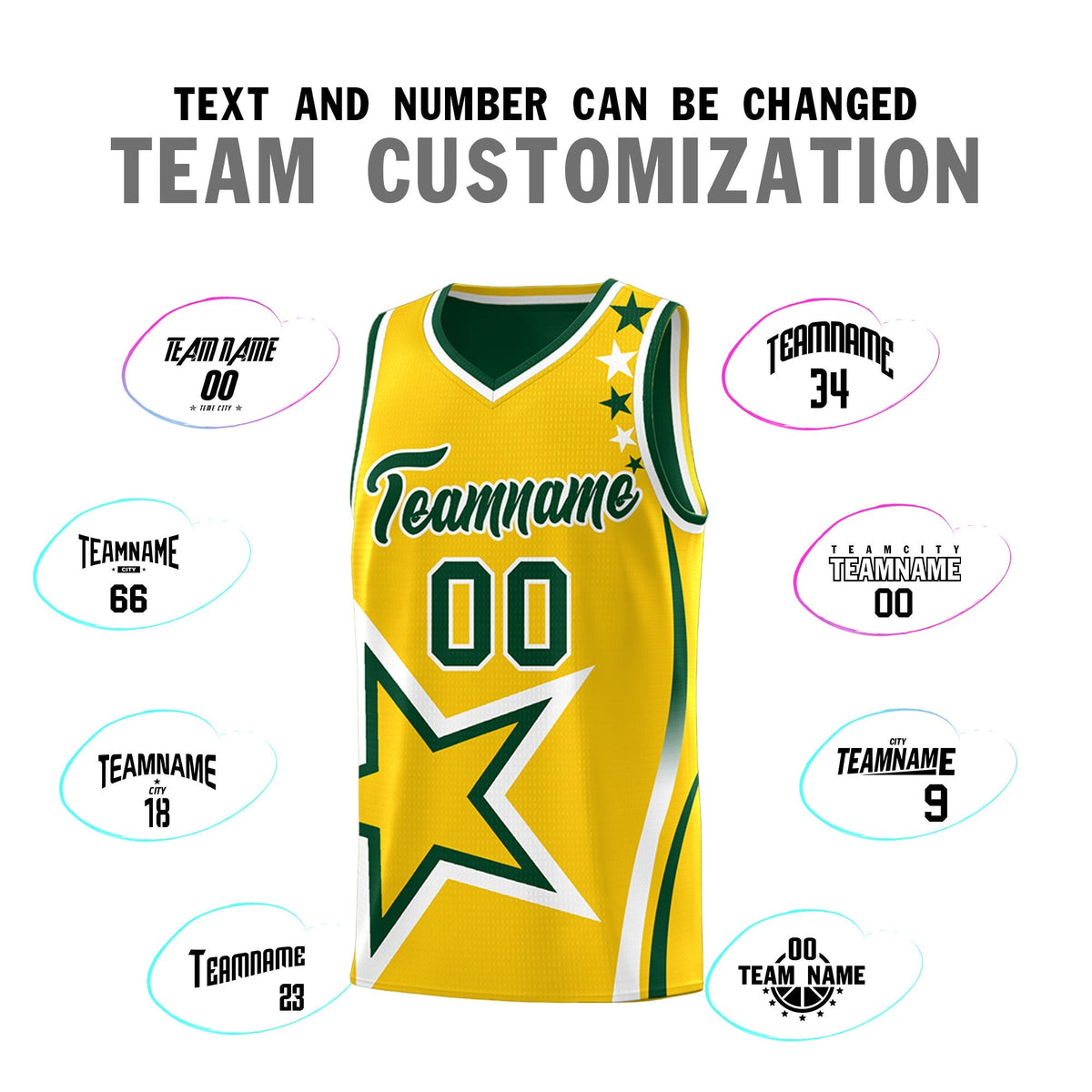 Custom Green Gold White Star Series Reversible Sets Basketball Jersey| KXKSHOP